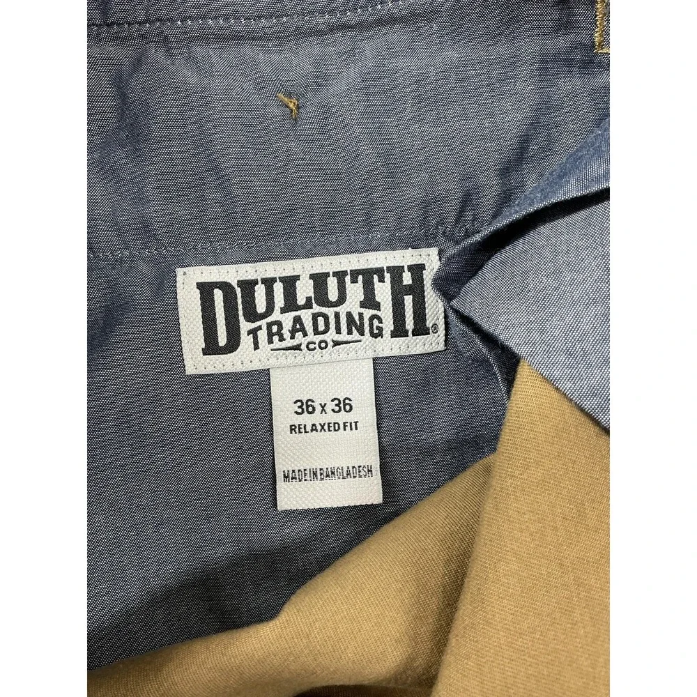 Duluth Trading Pants Mens 36x36 Khaki Brown Chino Relaxed Flex Baggy Ballroom